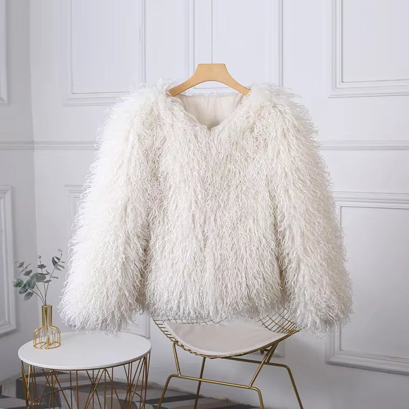 Fashion Luxury Cropped Faux Fur Coat Women'S Winter 2025 Ins Hot Fluffy Short Faux Fur Jacket Street Style Warm Outwear