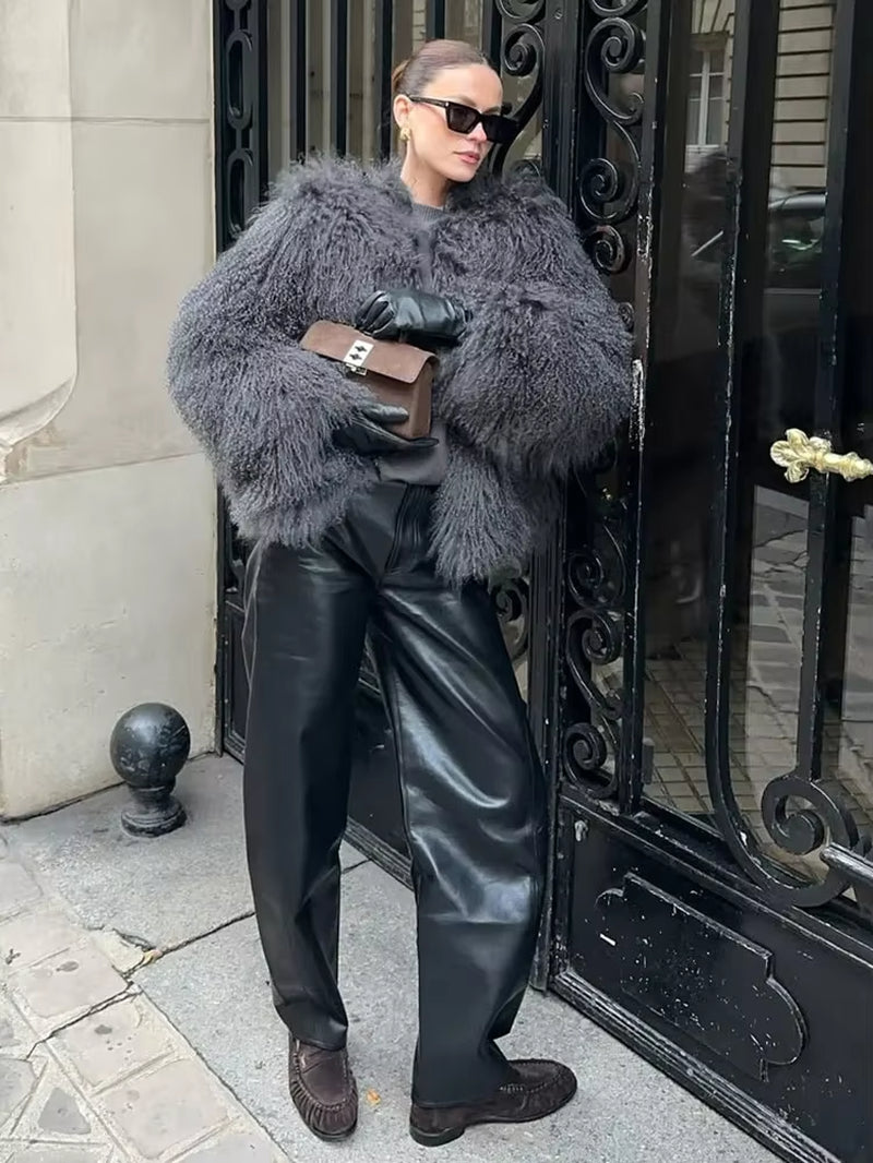 Fashion Luxury Cropped Faux Fur Coat Women'S Winter 2025 Ins Hot Fluffy Short Faux Fur Jacket Street Style Warm Outwear
