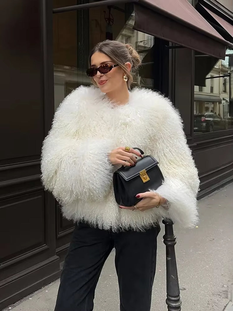 Fashion Luxury Cropped Faux Fur Coat Women'S Winter 2025 Ins Hot Fluffy Short Faux Fur Jacket Street Style Warm Outwear