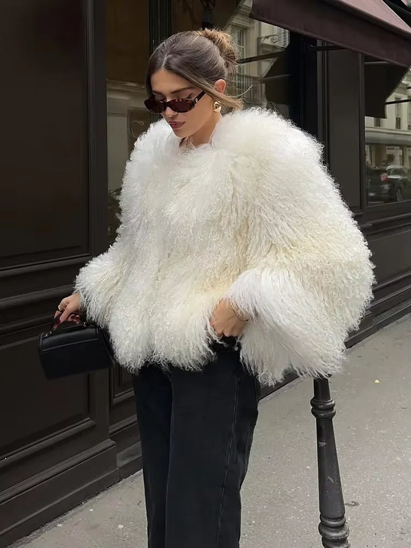 Fashion Luxury Cropped Faux Fur Coat Women'S Winter 2025 Ins Hot Fluffy Short Faux Fur Jacket Street Style Warm Outwear