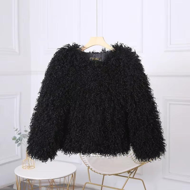 Fashion Luxury Cropped Faux Fur Coat Women'S Winter 2025 Ins Hot Fluffy Short Faux Fur Jacket Street Style Warm Outwear