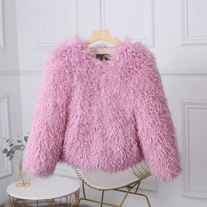 Fashion Luxury Cropped Faux Fur Coat Women'S Winter 2025 Ins Hot Fluffy Short Faux Fur Jacket Street Style Warm Outwear